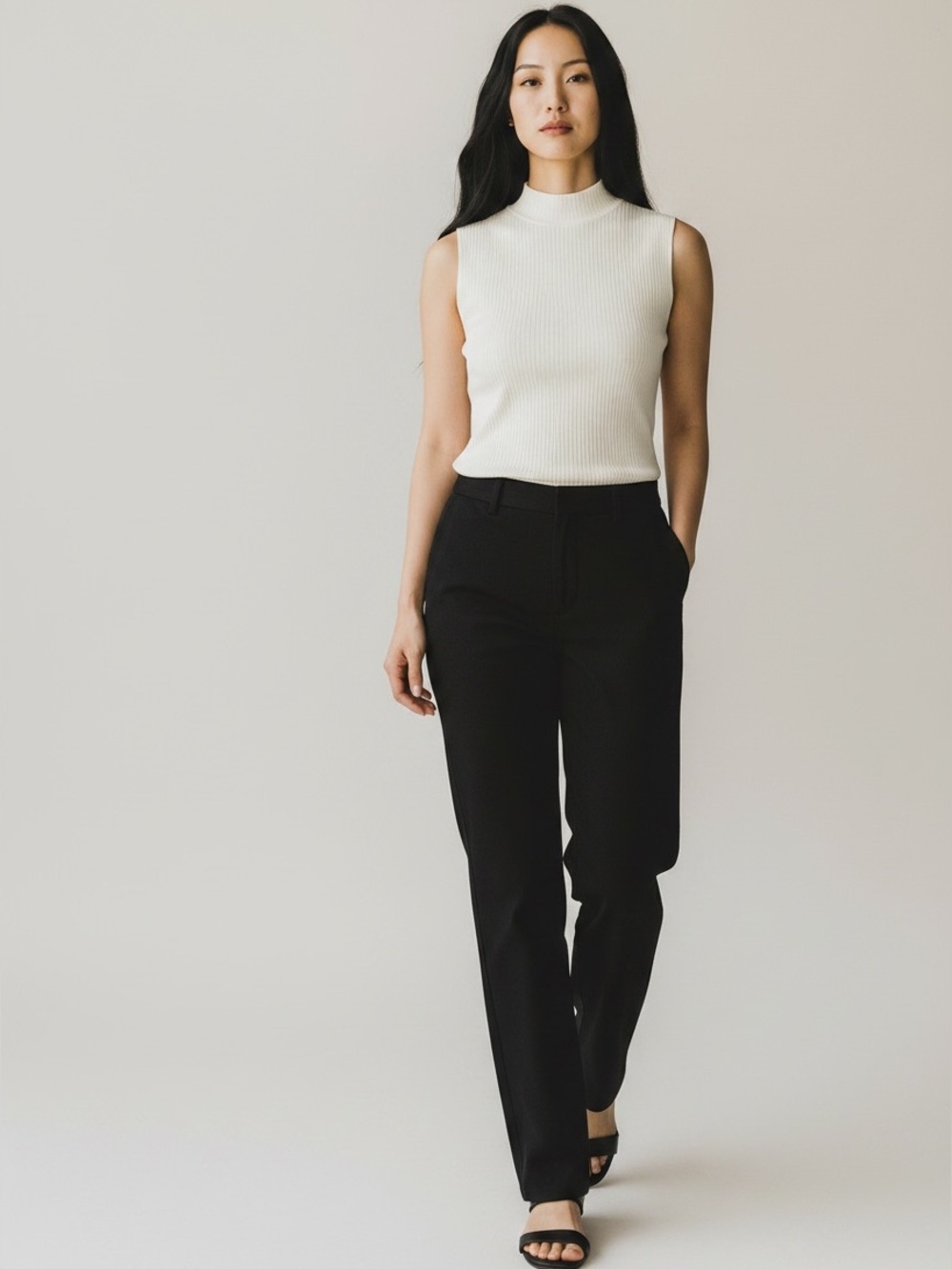 NWOT ~ Nine West White Ribbed Sleeveless Mock Turtleneck. ~  size XS
